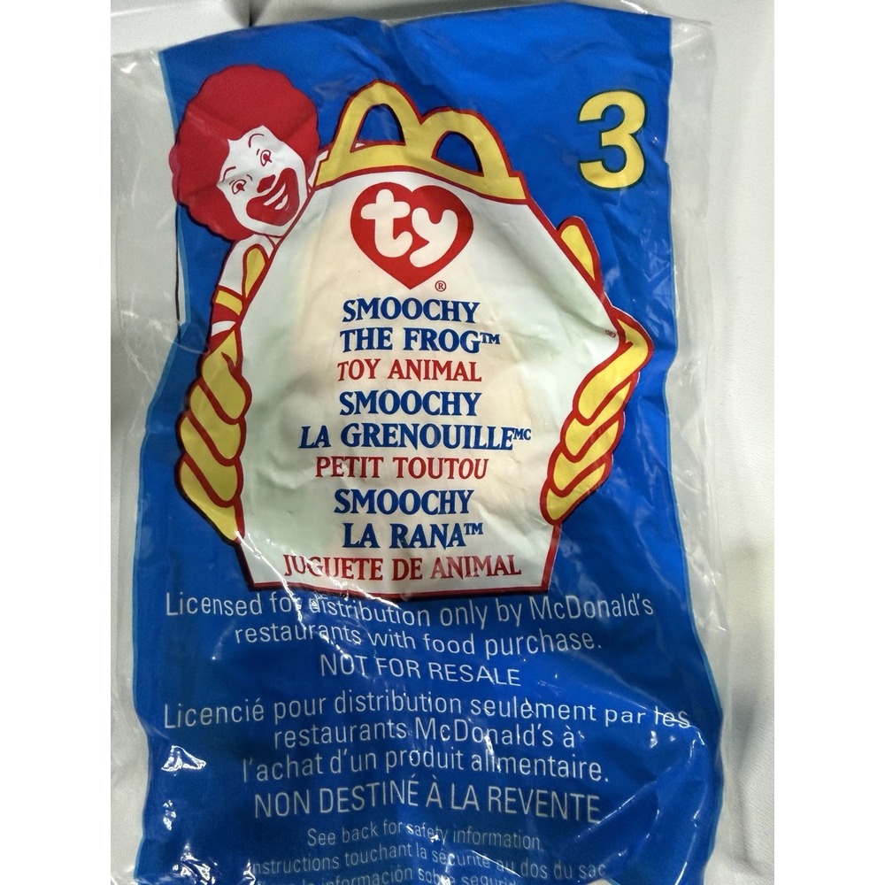 1999 McDonalds TY Teenie Beanie Baby Smoochy The Frog Number 3 New Sealed B-1